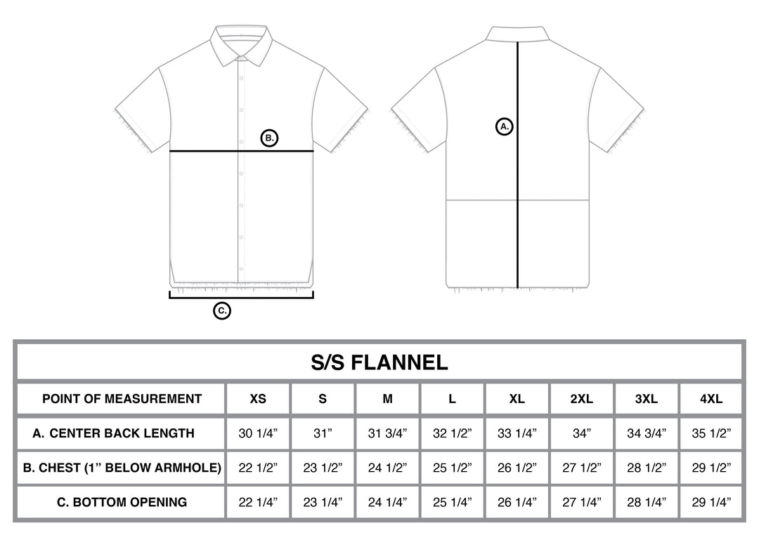 NY Flannel size chart
