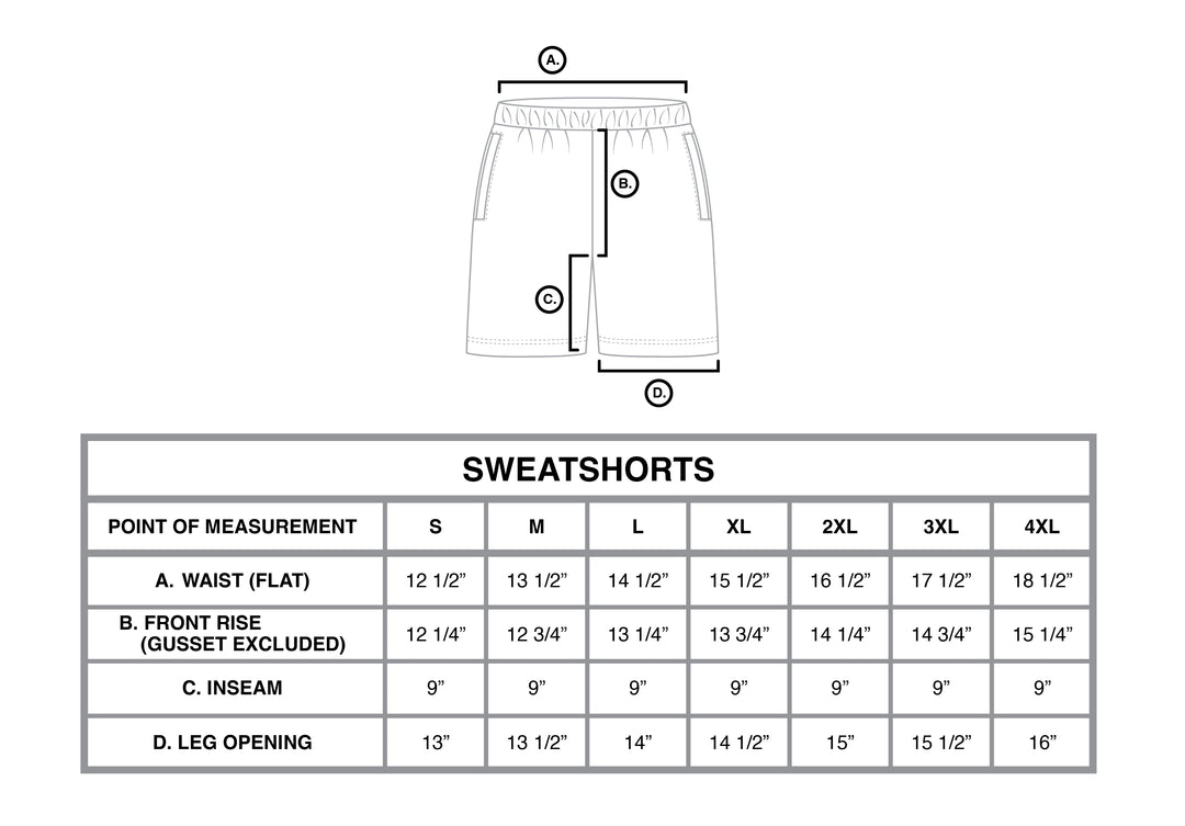 Grey Smoke Sweatshorts size chart
