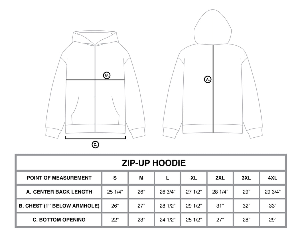Ghost Zip Up Dusk size chart